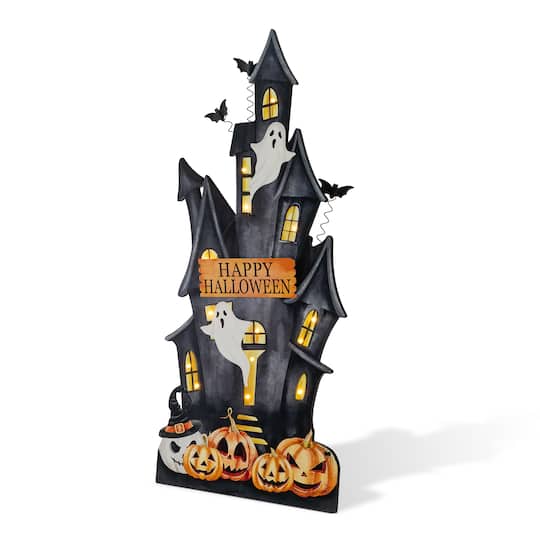 Glitzhome® 30" Halloween Lighted Wooden Haunted House Porch Decor with Timer | 13.25" x 1.75" x 30" | Michaels®